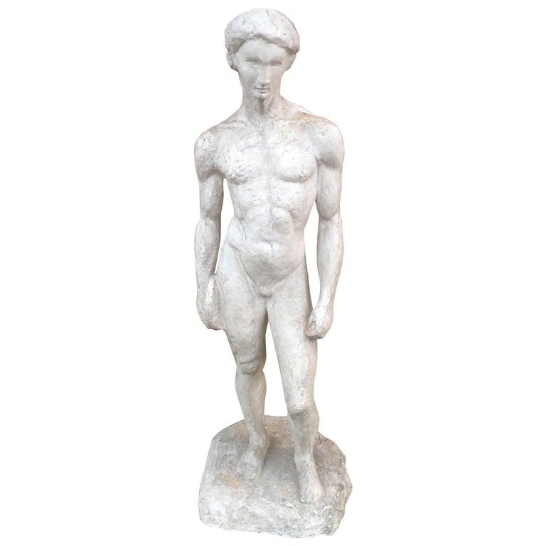 Ernestine Sirine-Real "Romantique Art Deco Plaster Sculpture of a Man For Sale