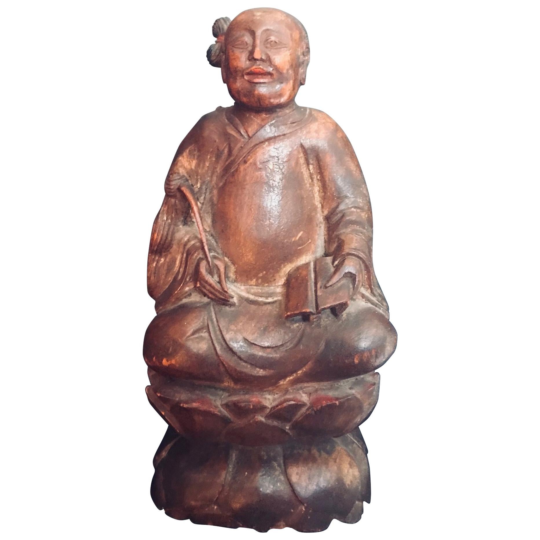 Mid-19th Century Chinese Wood Carved Daoist Immortal