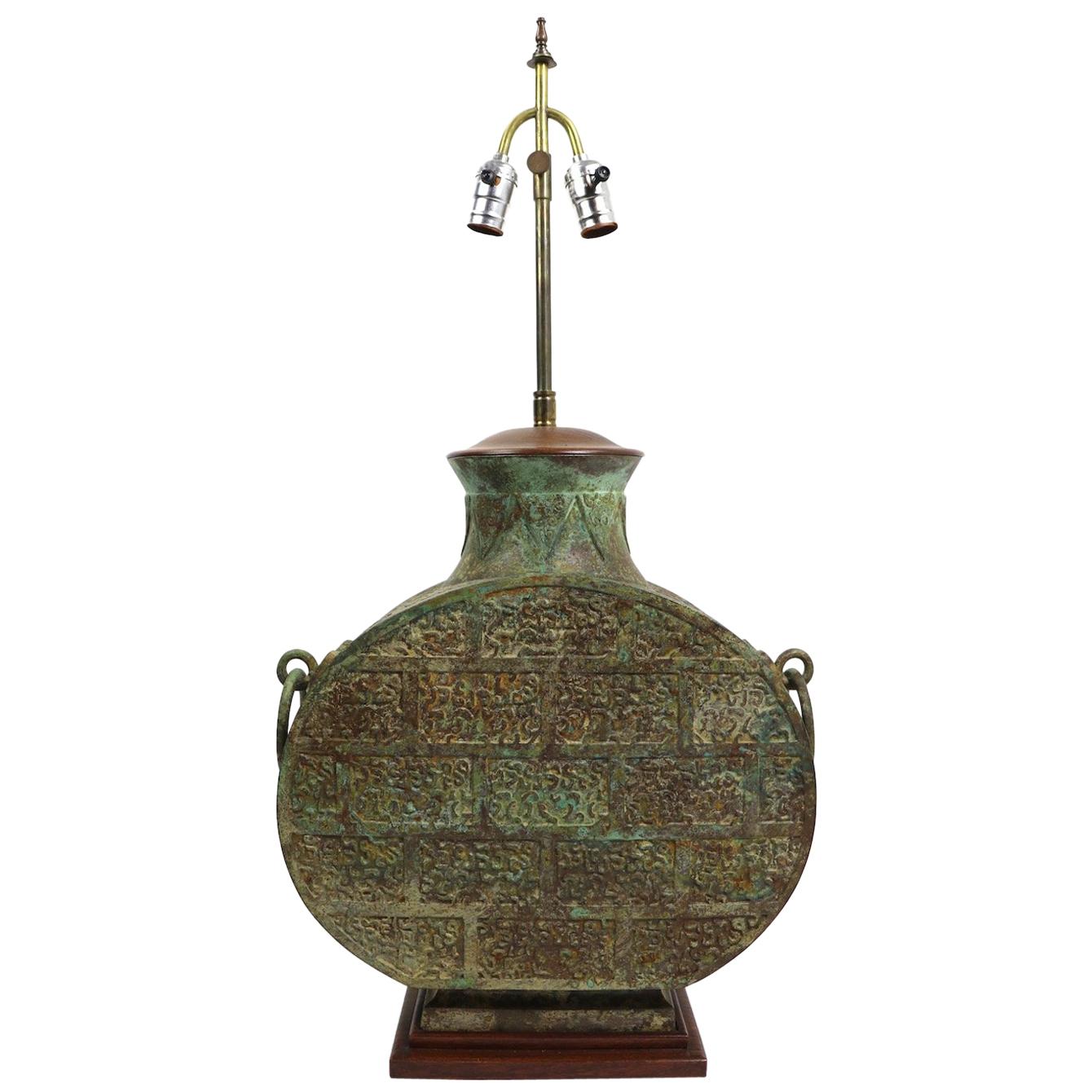 Large Asia Modern Chinese Style Verdigris Bronze Table Lamp