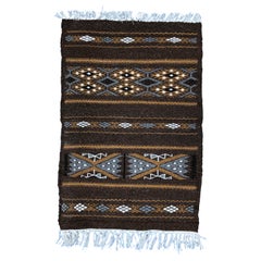 Hand-Loomed Berber Wool Accent Rug from Algeria, Geometric Brown and Tan
