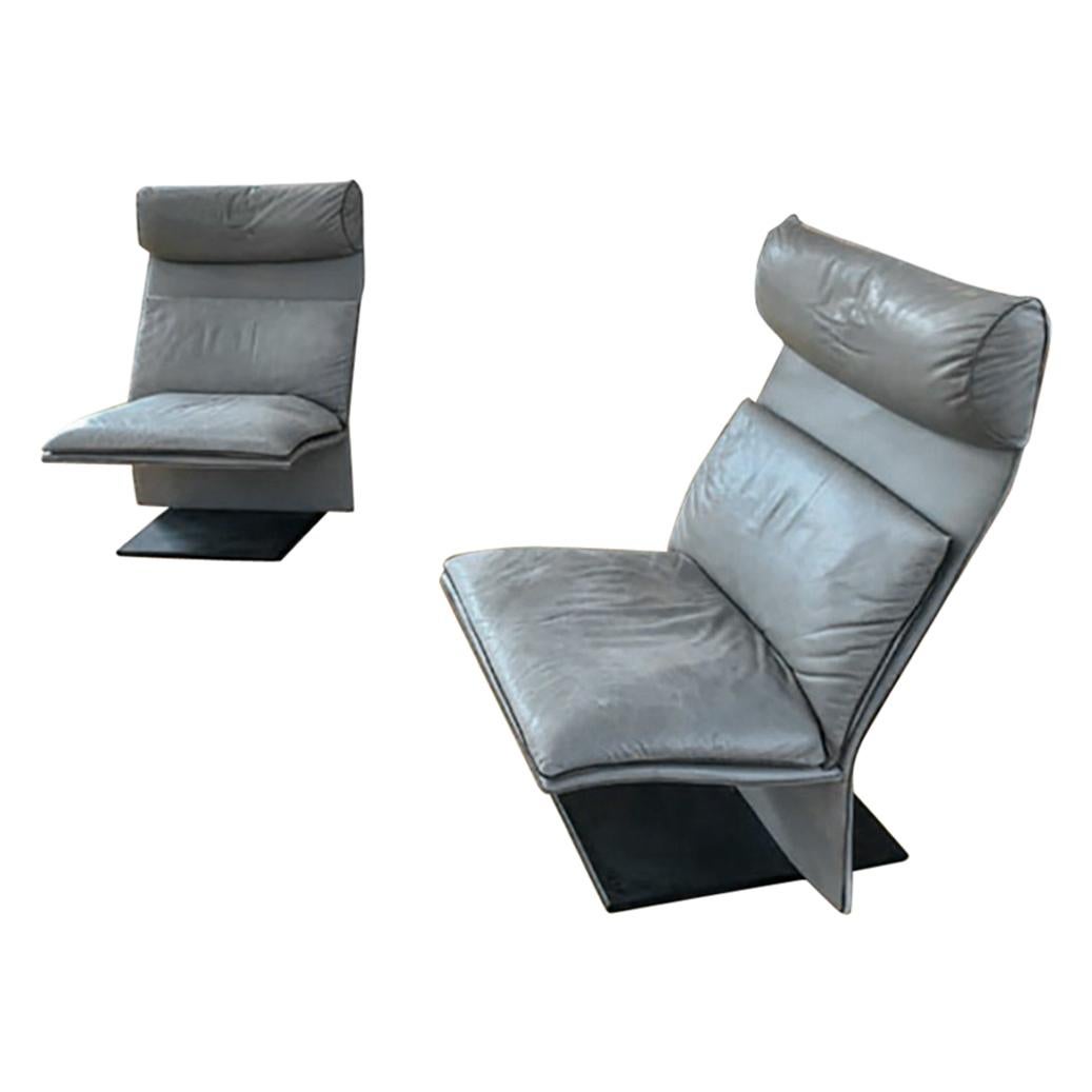 Rare Pair of Postmodern Italian Leather Chairs by Saporiti