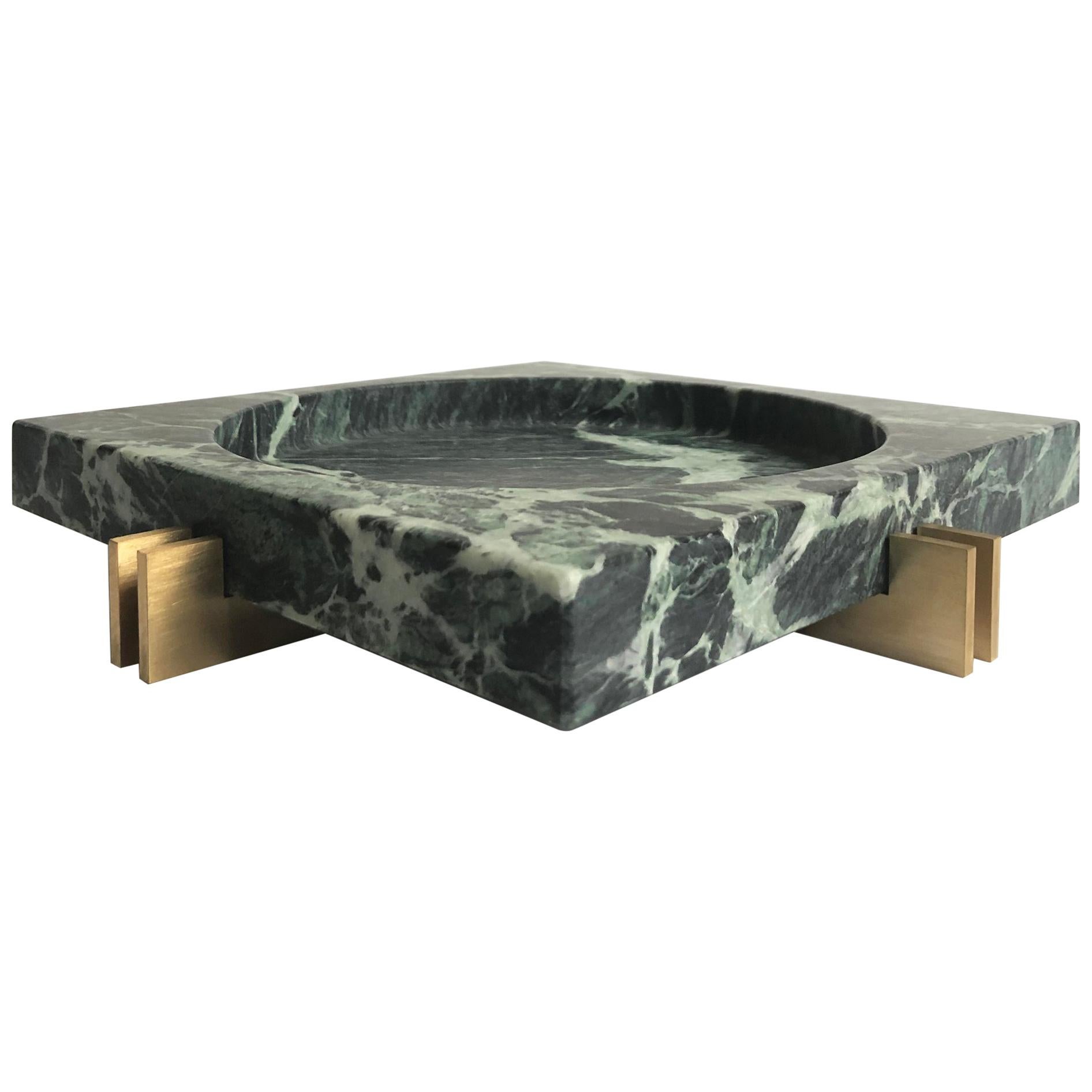 Parallel Bowl in Verde Marble For Sale