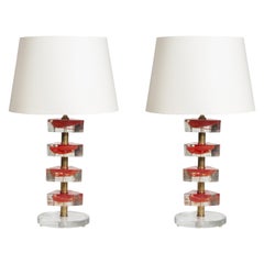 Pair of Murano Glass Lamps in the Style of Cenedese