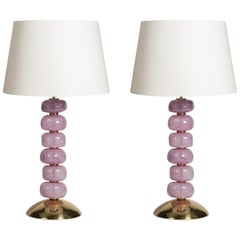 Pair of Murano Glass Lamps in the Style of Cenedese