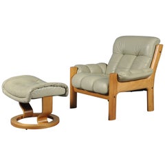 Retro Montana Leather Lounge Chair and Ottoman by J.E. Ekornes, Norway, circa 1970s