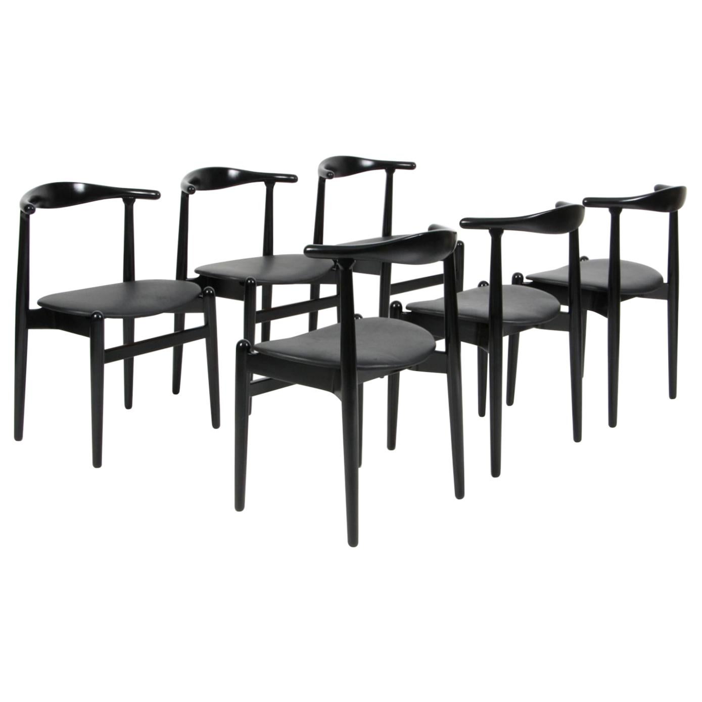 Hans J. Wegner Set of Six Dining Chairs, Model 1936 Black Leather