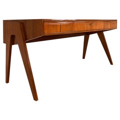 Scandinavian Style Design Desk in Beechwood and Orange Lacquered Library, 1950