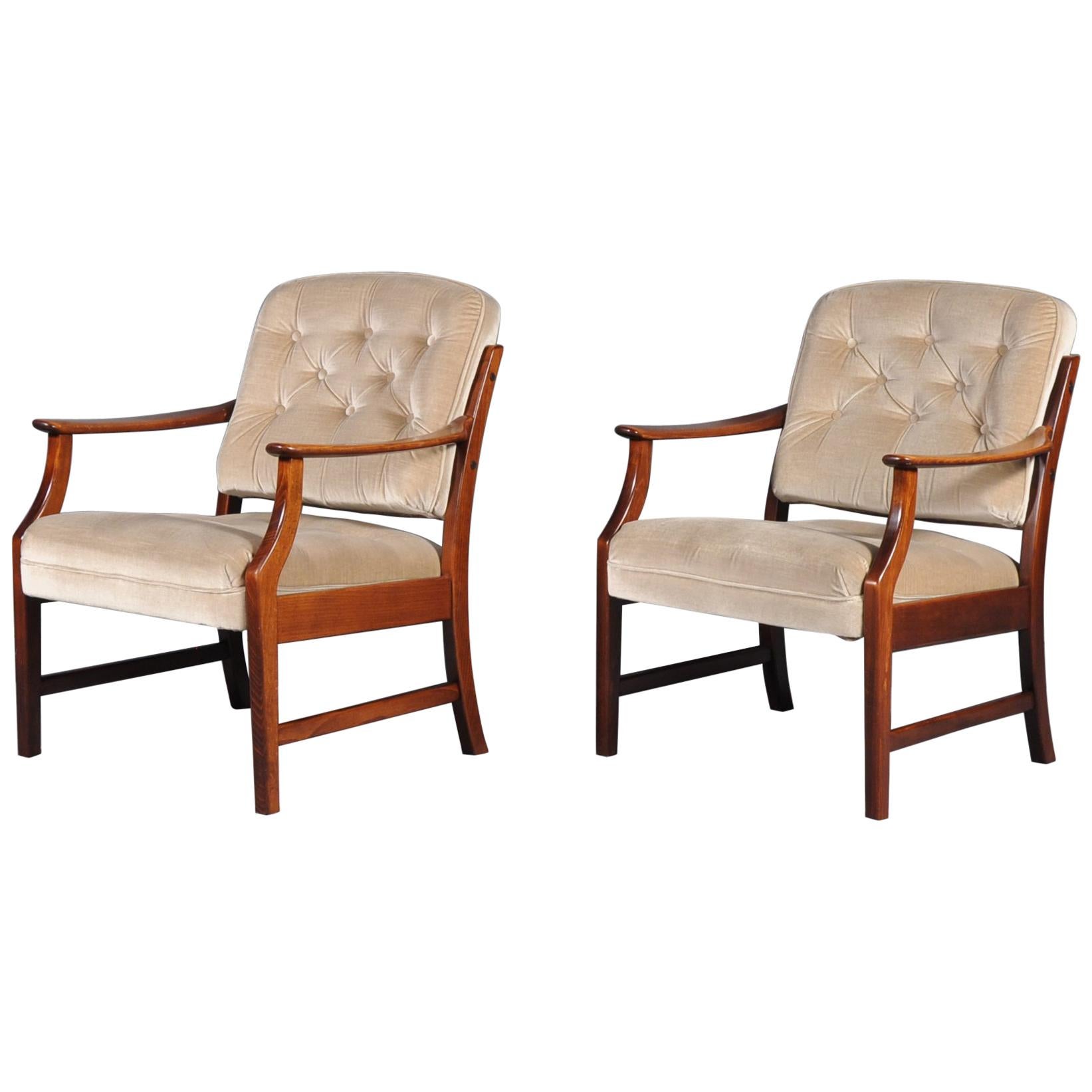 Pair of Two Danish Midcentury Modern Arm Dining Chairs, 1960s For Sale