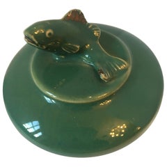 Green Ceramic Trinket Box with Fish Motif Lid