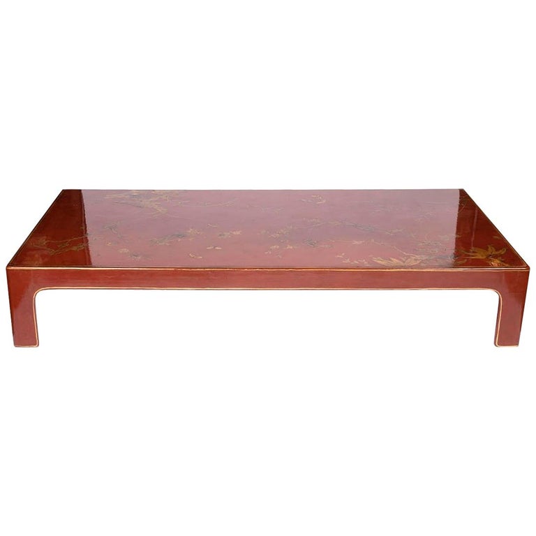 Large Red And Gilt Lacquered Coffee Table Chinese Style Decor 1950s Large Red And Gilt Lacquered Coffee Table Chinese Style Decor 1950s For