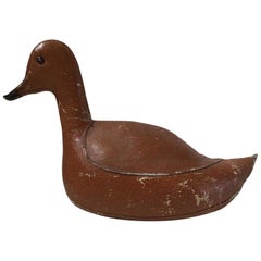 Midcentury Brown Leather Duck, Decoy, Doorstop by Abercrombie & Fitch Co.