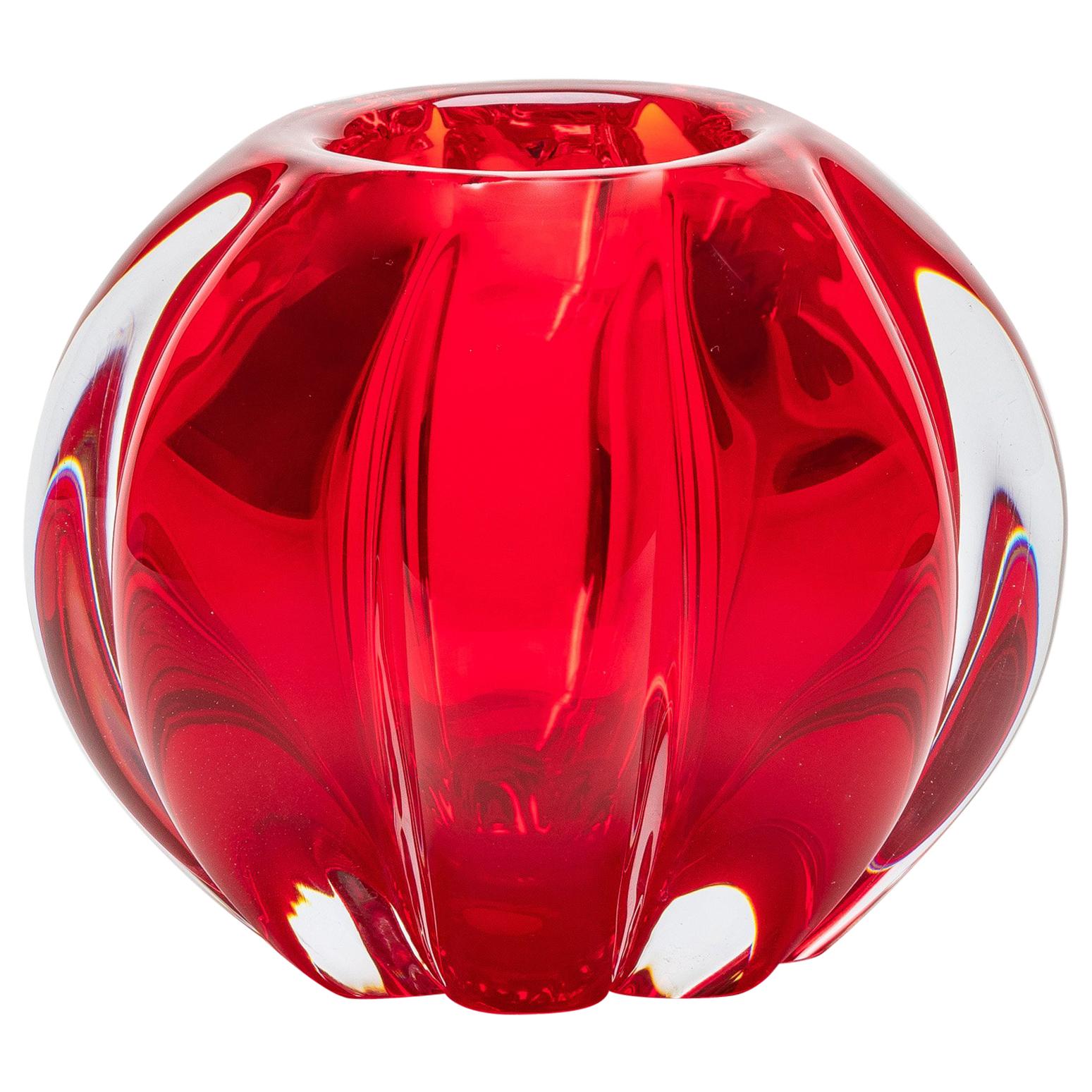 Yali Murano Hand Blown Fiori Bolla Vase Small Red For Sale