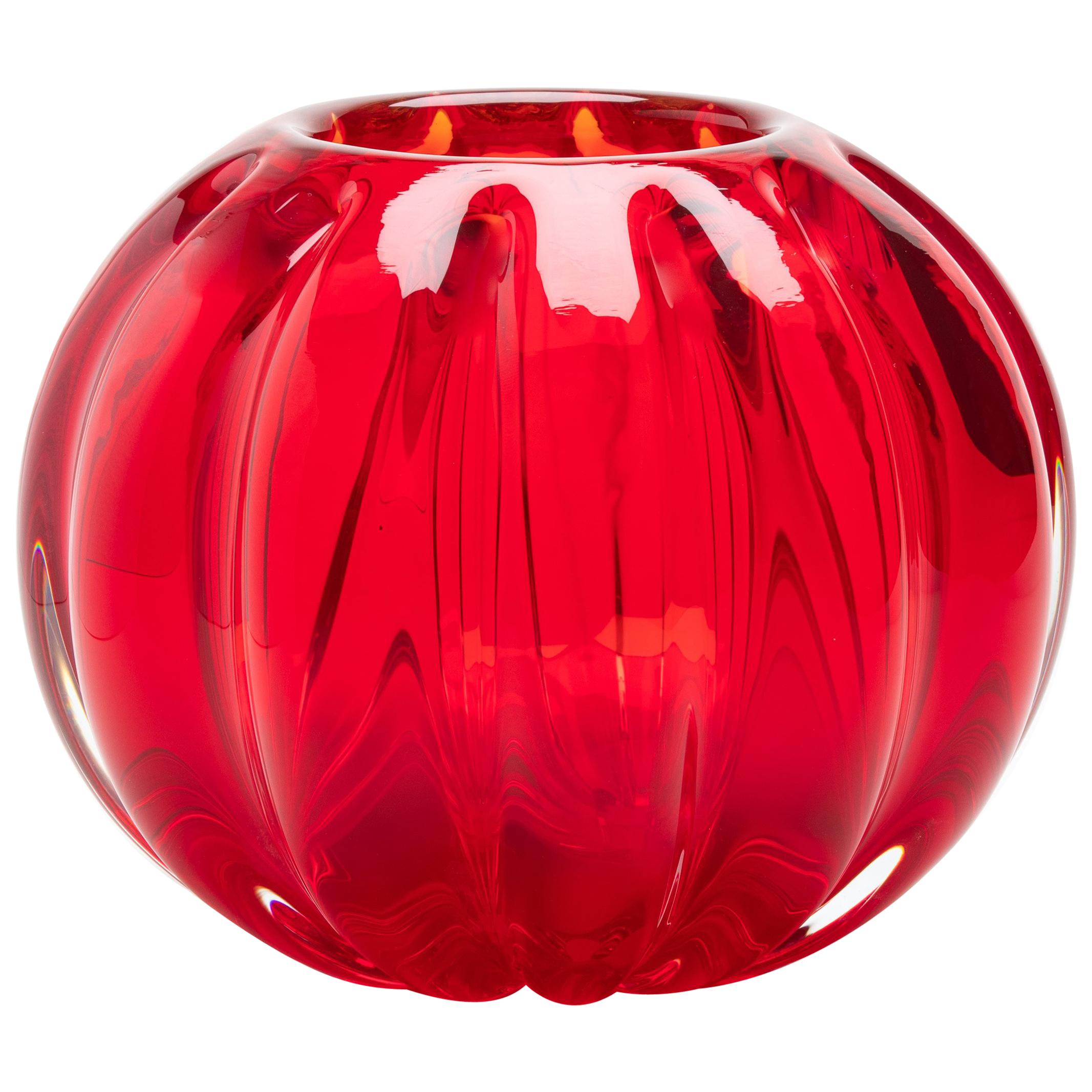 Yali Murano Hand Blown Fiori Bolla Vase Large Red For Sale