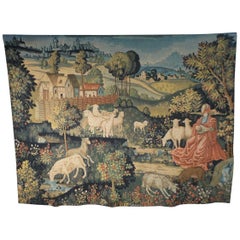 Large French Handmade Aubusson Tapestry Certificated by Robert Four Linen Wool