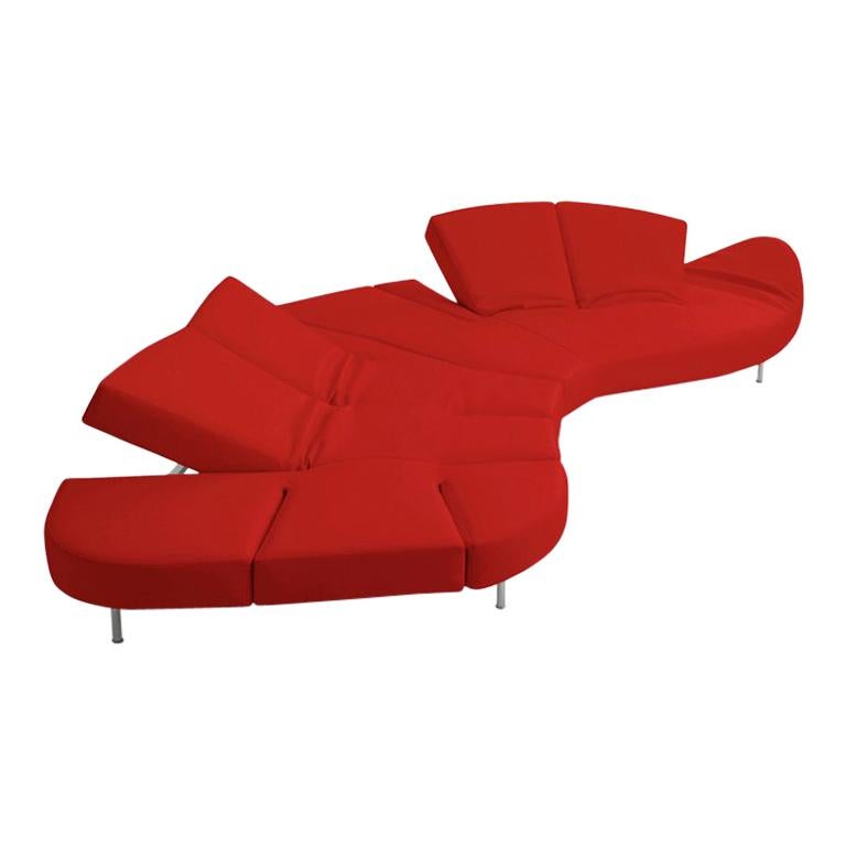 Reclining Red Leather Sofa Produced by Edra For Sale