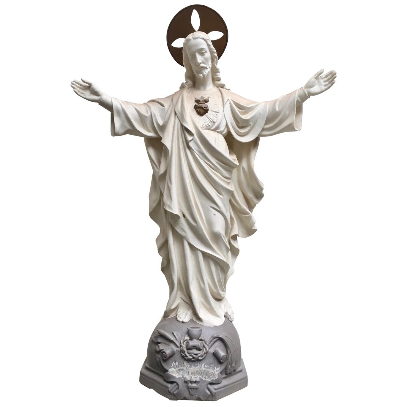 Belgian Carved Stone Baroque Revival Statue of Jesus, circa 1870 For Sale