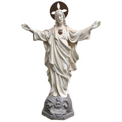 Belgian Carved Stone Baroque Revival Statue of Jesus, circa 1870