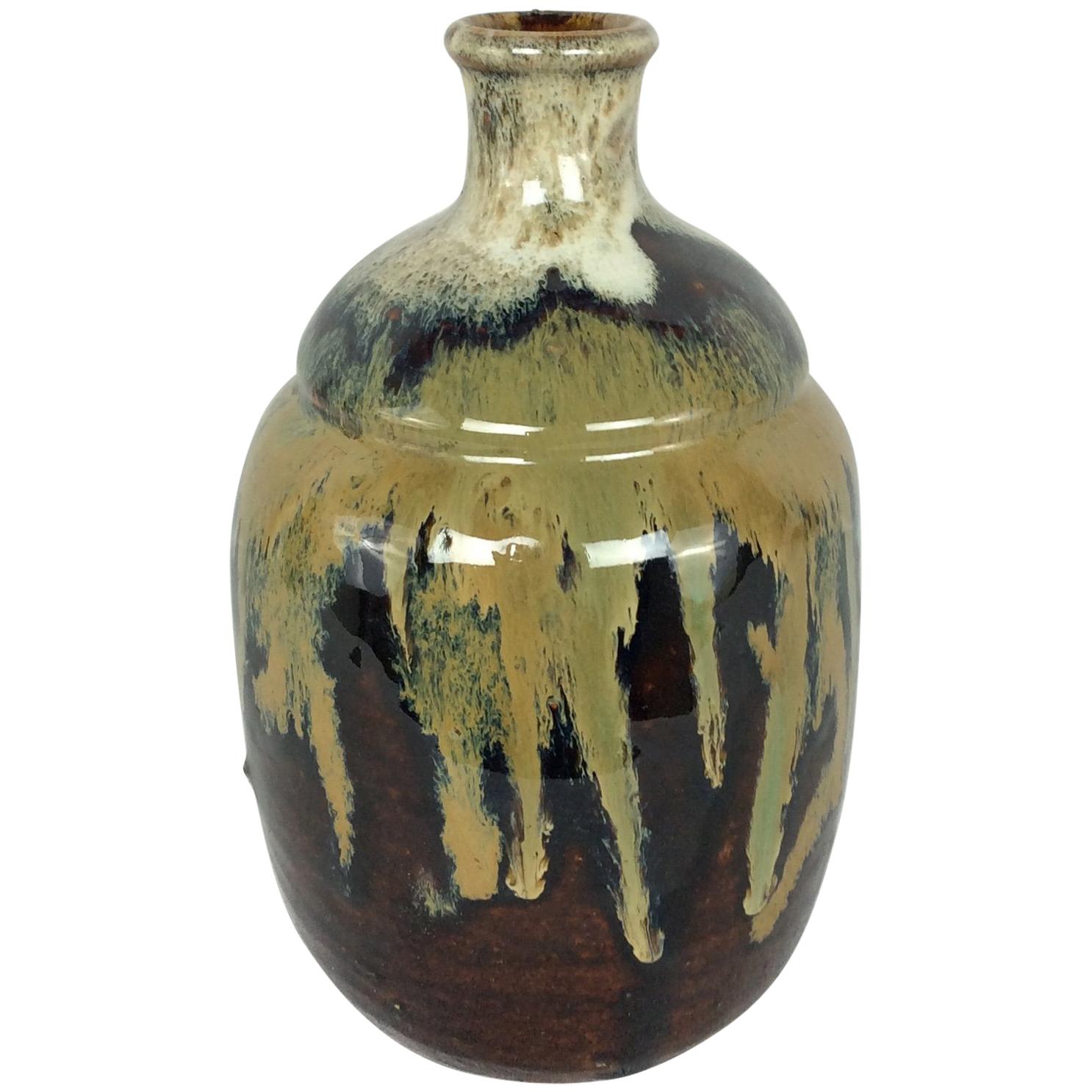 19th Century Japanese Stoneware Saki Jar Vessel For Sale