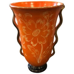 Mid-Century Modern Orange Ceramic Italian Vase, circa 1950