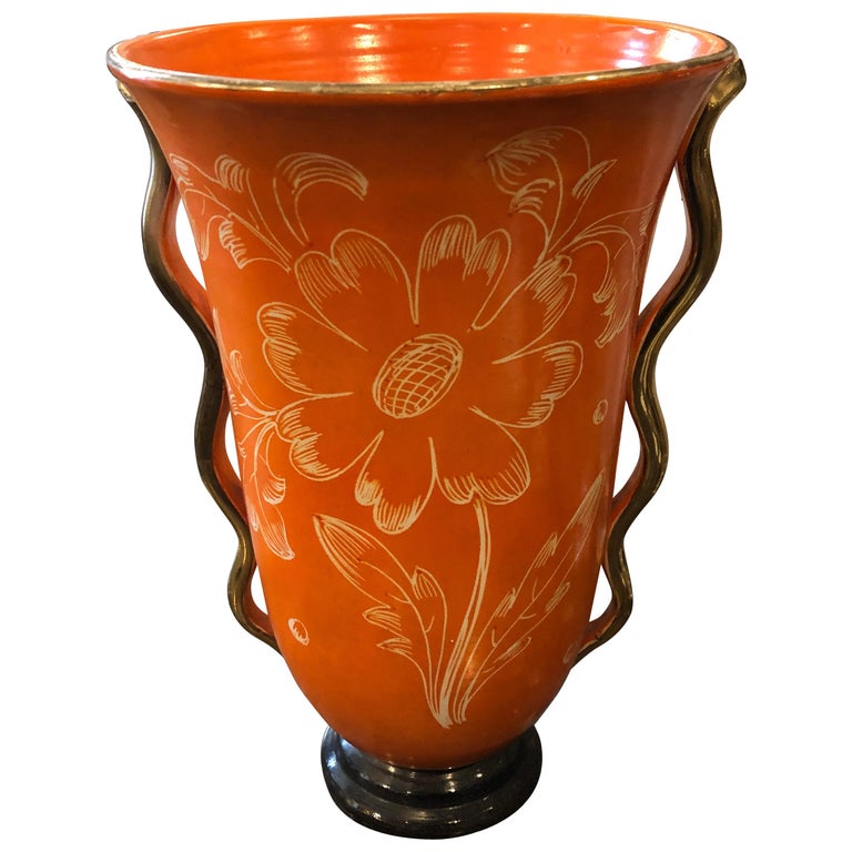 MidCentury Modern Orange Ceramic Italian Vase, circa 1950 at 1stdibs