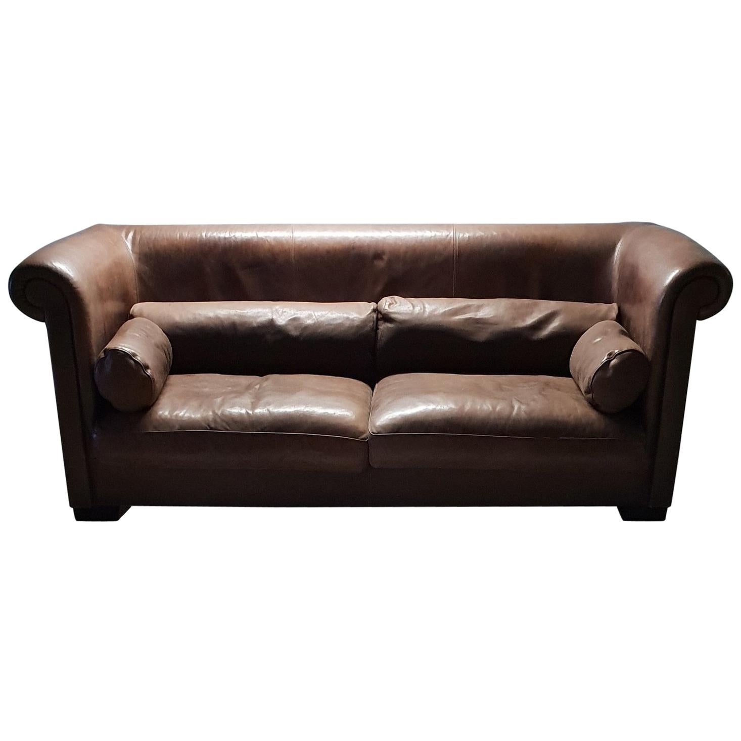 Industrial Brown Leather 3-Seat Sofa Model Alfred P. by Marco Milisich for Bax For Sale