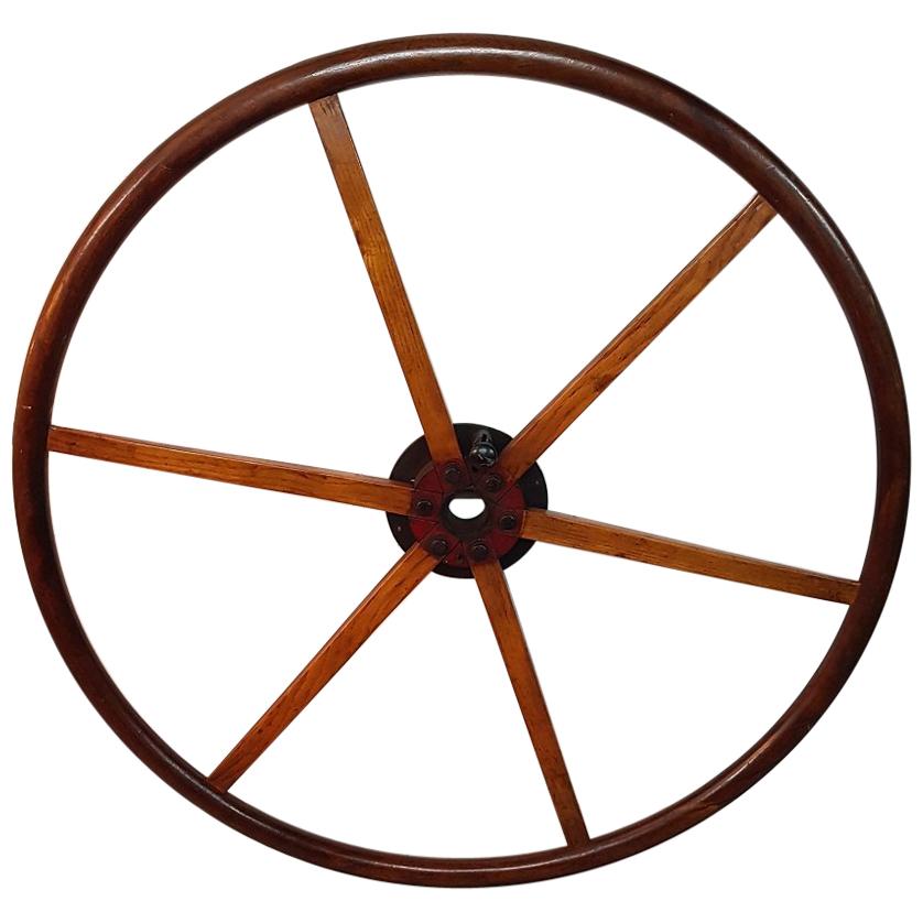 20th Century Handcrafted Dutch Teak Wooden Steering Wheel from a Ship For Sale