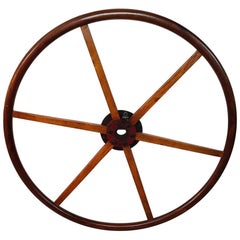 Used 20th Century Handcrafted Dutch Teak Wooden Steering Wheel from a Ship