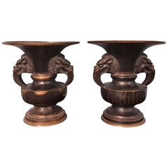 Meiji Period Pair of Japanese Bronze Vases
