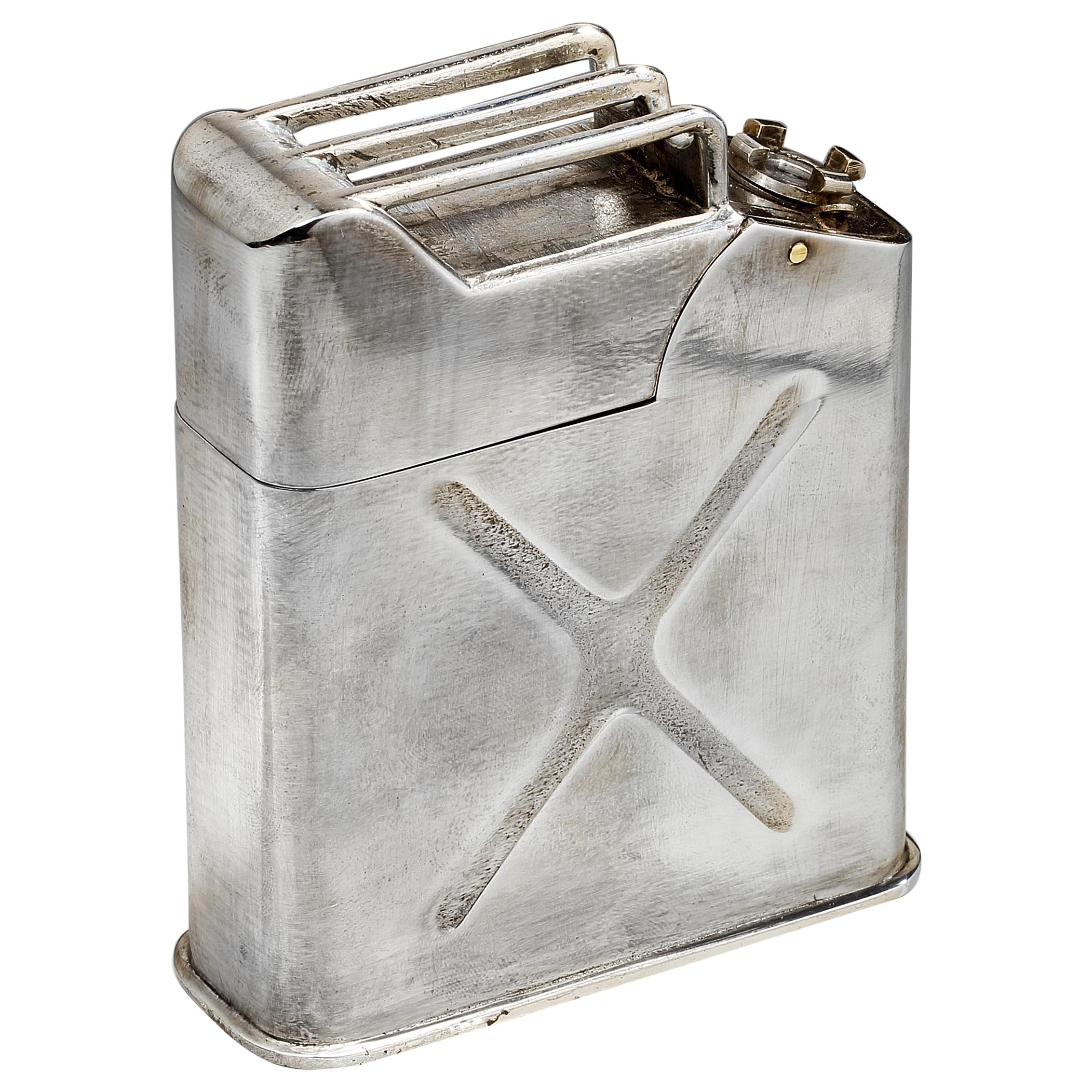 Silver Plated WW2 Novelty 'Jerrican' Table Lighter, French, 1940s