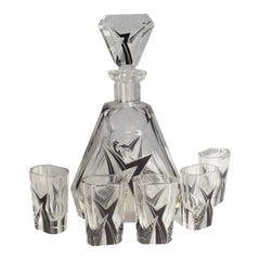 Original Art Deco Decanter Set from the Jazz Era 1920s Black and Clear Crystal