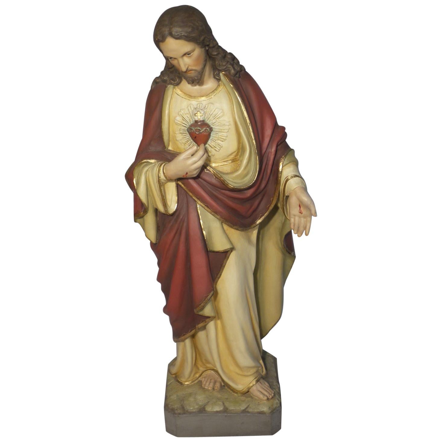 Large Antique Religious Church Statue Jesus Christ sacred Heart in