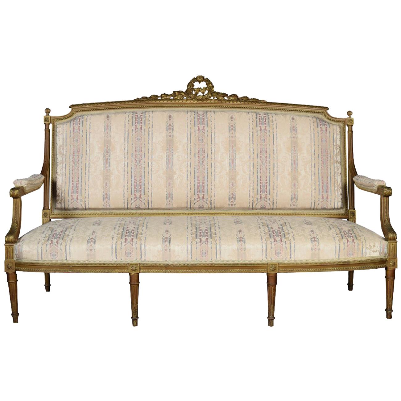 French Louis XVI Style Giltwood Three-Seat Settee