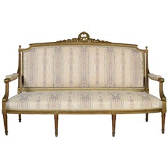 Antique French Louis XVI Style Giltwood Three-Seat Settee