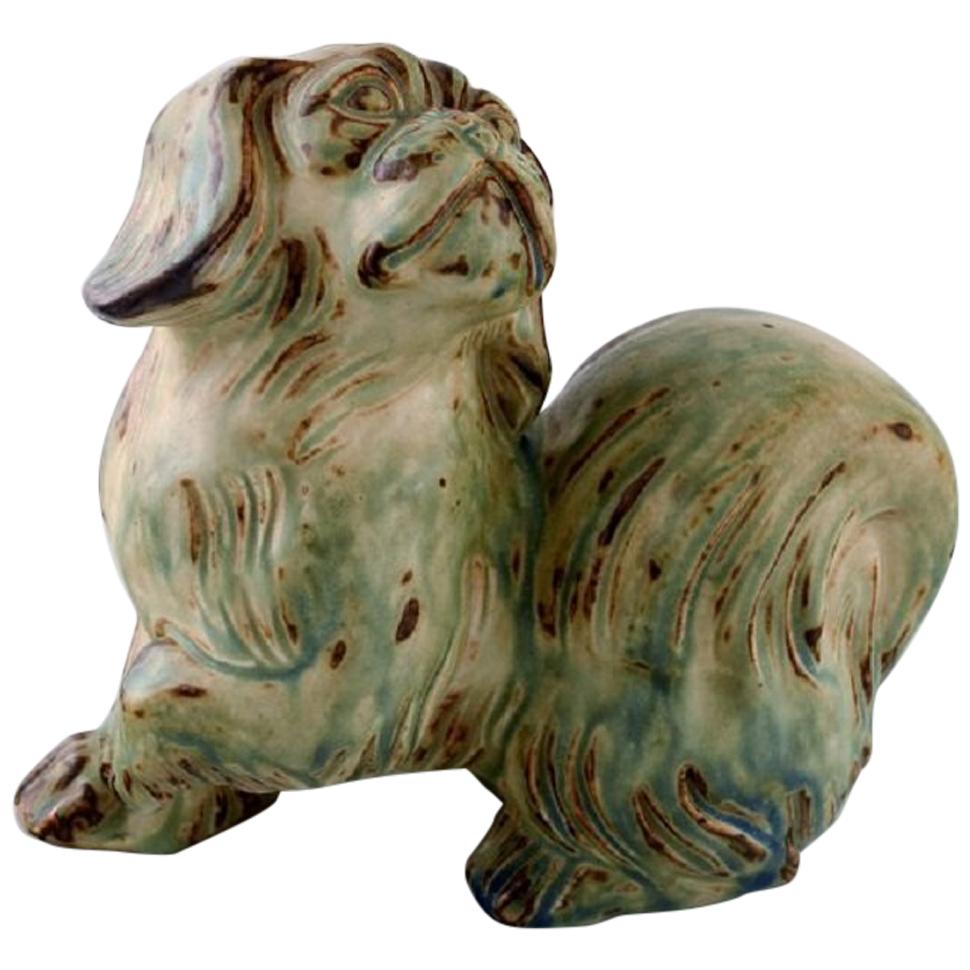 Knud Kyhn for Royal Copenhagen, Stoneware Figure, Pekingese, Light Sung Glaze
