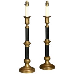 Antique Pair of Brass Column Lamps