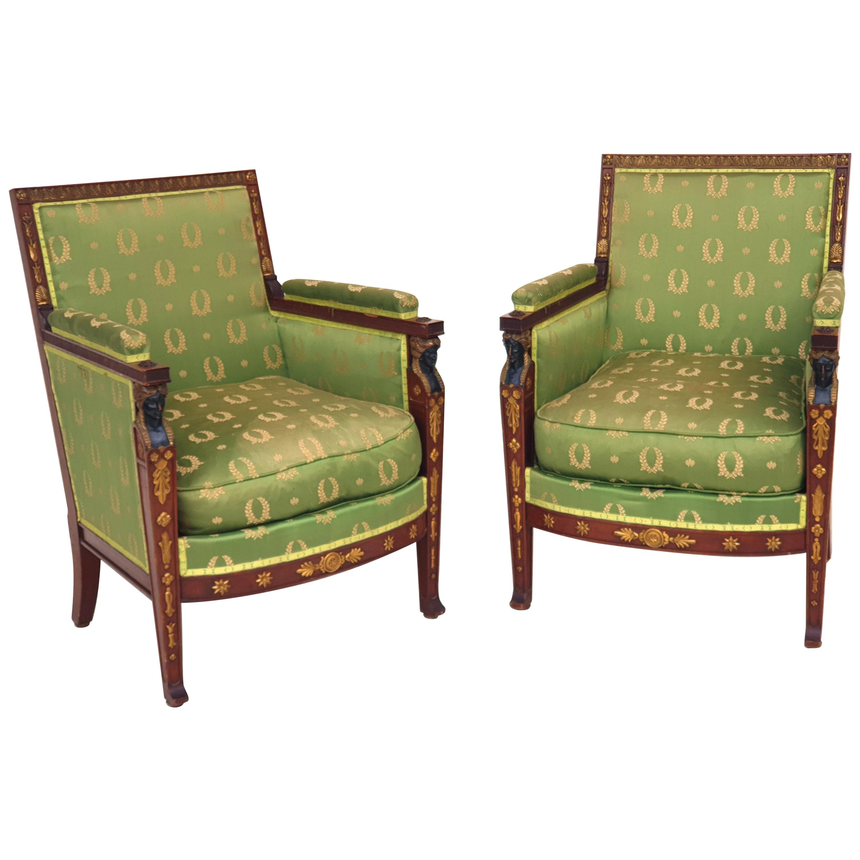 Pair of Neoclassical / Empire Armchairs, Mahogany, Paris, 1800s
