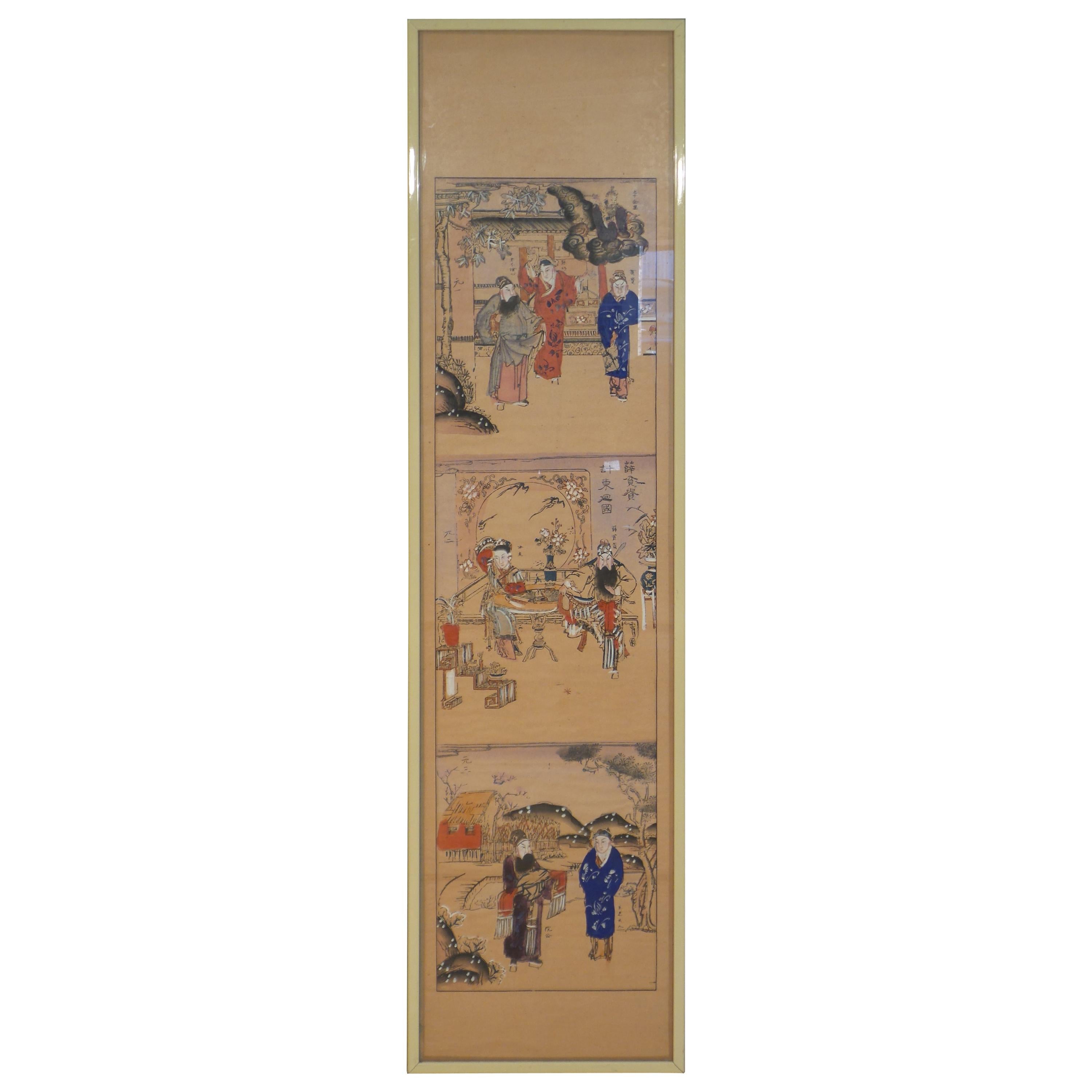 Late 19th Century Japanese Watercolor on Paper Panels Scenes from a Palace For Sale