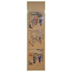 Late 19th Century Japanese Watercolor on Paper Panels Scenes from a Palace