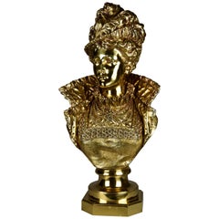 Late 19th Century French Gilt Bronze Bust Figure of a Renaissance Lady