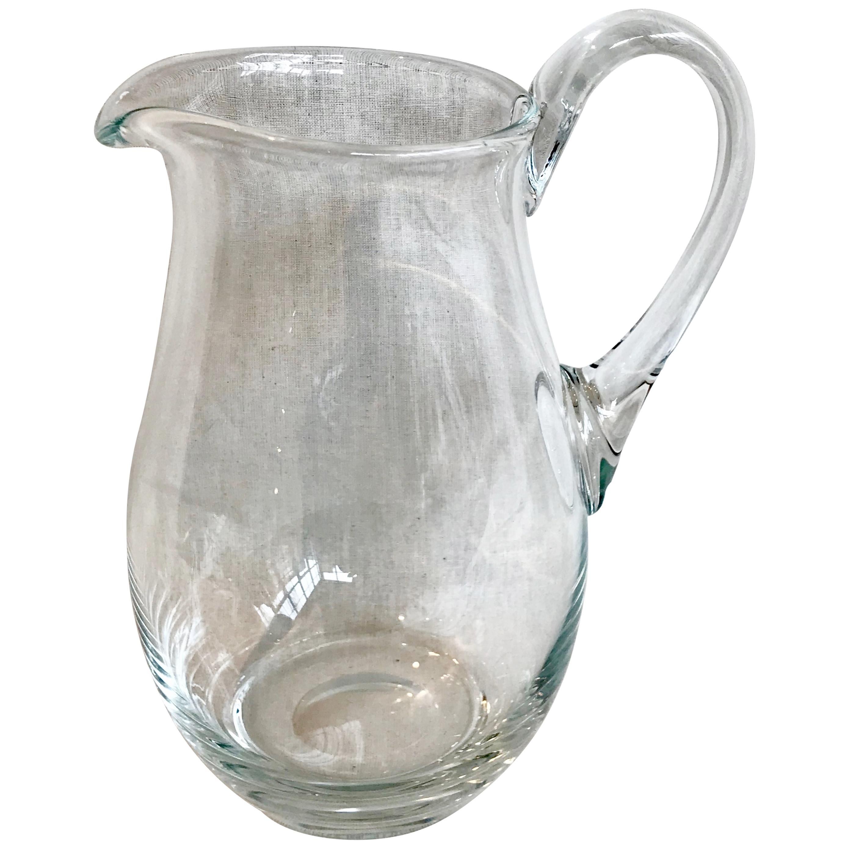 Vintage Clear Italian Blown Glass Pitcher For Sale