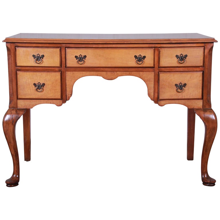 Antique Queen Anne Style Tiger Maple Writing Desk by J.B. Van Sciver Co