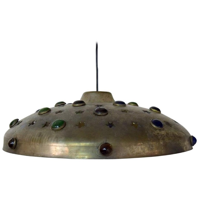 Nanny Still for RAAK, Amsterdam, Ceiling Lamp in Brass Decorated Art Glass at 1stDibs