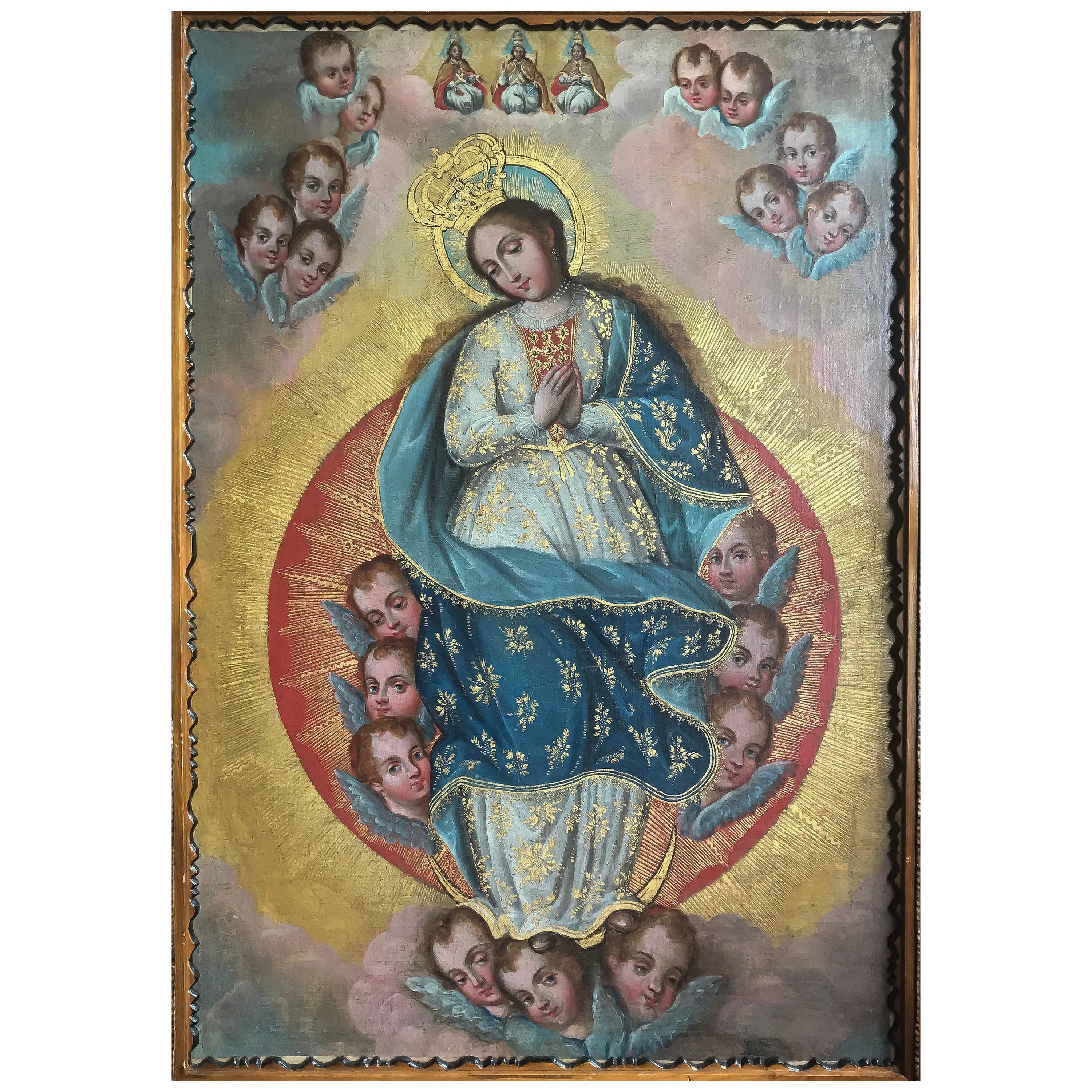 17th Century, Oil on Canvas with Gold Leaf, Virgin of the Little Angels