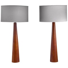 Pair of Conical Wooden Table Lamps, Sweden, 1960s