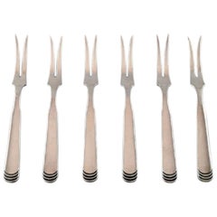 Hans Hansen Silverware Number 15, a Set of Six Cold Meat Forks in Silver