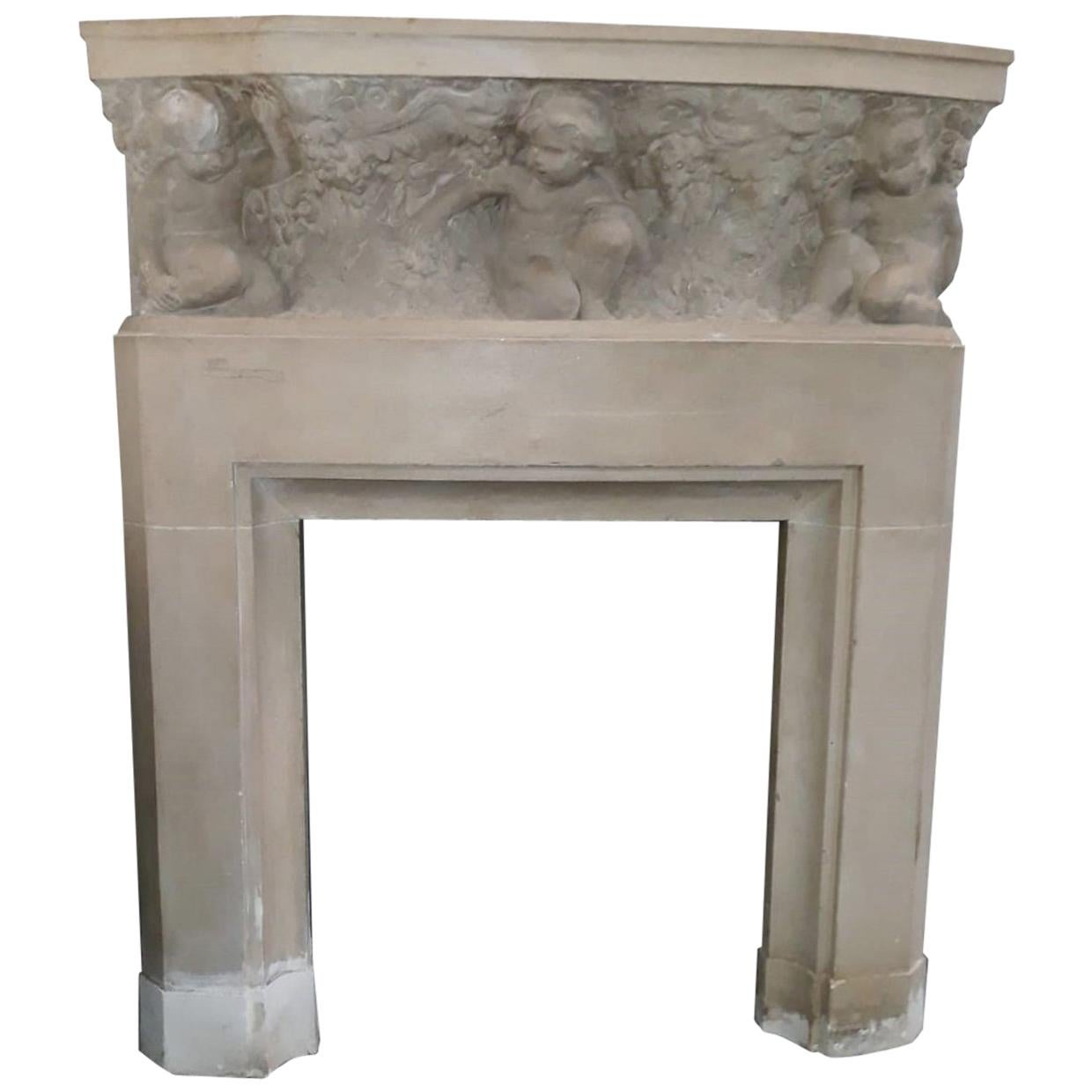 (Attributed) Paul Hagemans Rare Art Deco Stone Fireplace, Neoclassic , circa 1940