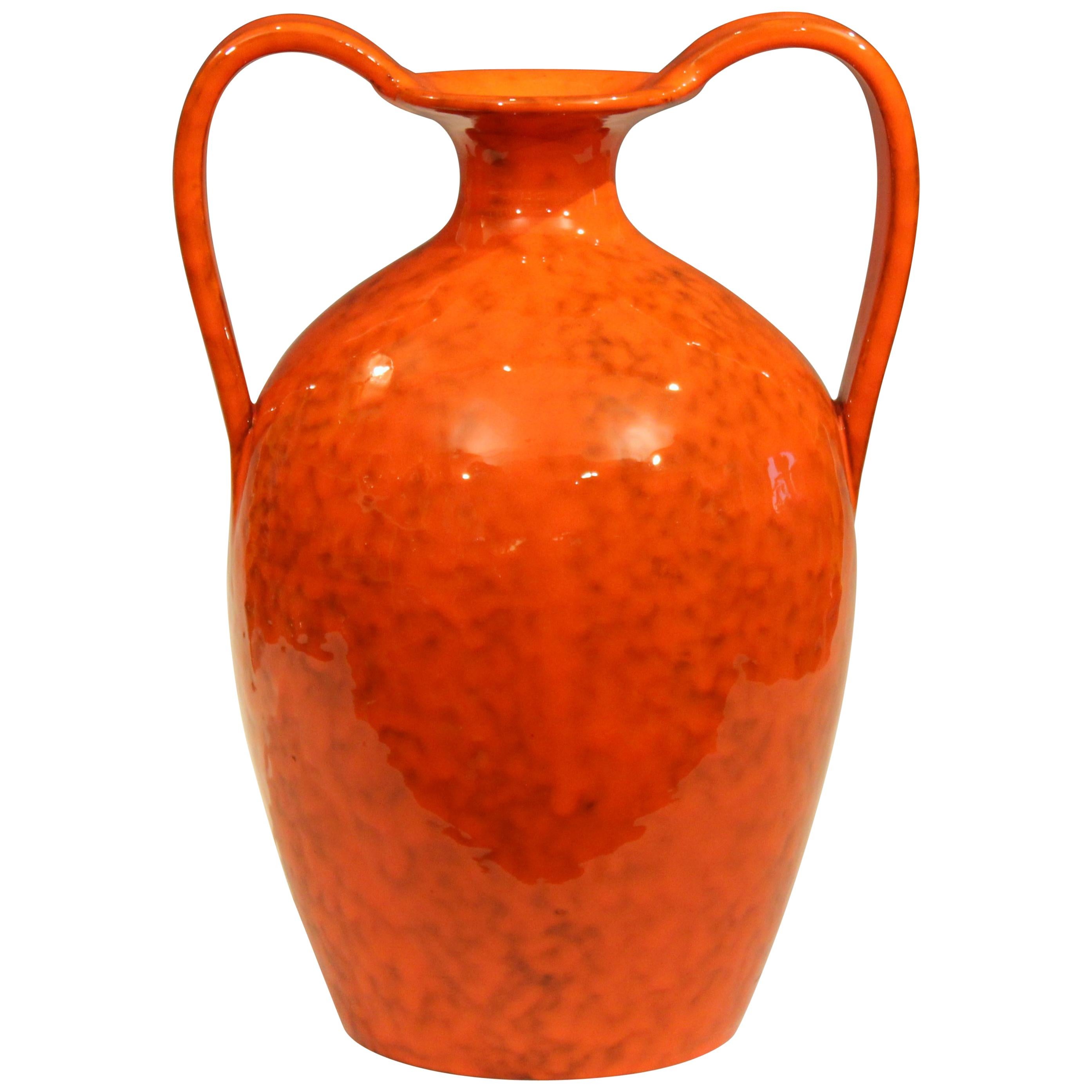 Vintage Italian Pottery Bright Atomic Orange Italica Ars Rosenthal-Netter Vase For Sale