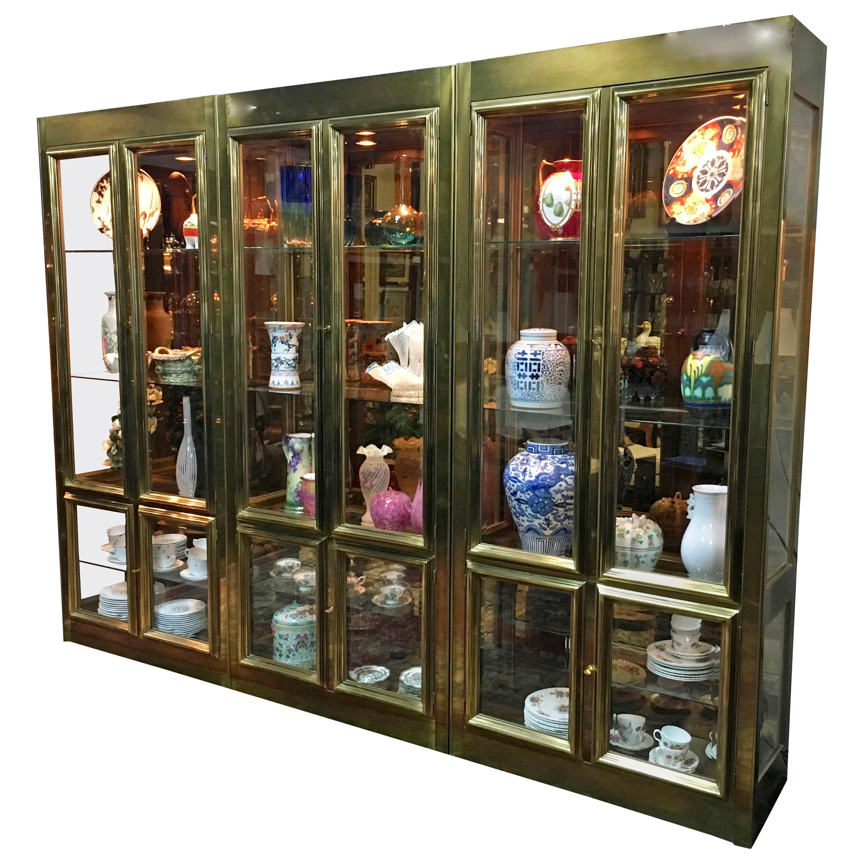 Set of Three Mastercraft Brass Vitrines Display Cabinets