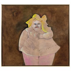 Retro Fat Girl with a Yellow Bow, Oil Painting by Mary Spain, '1934-1983'