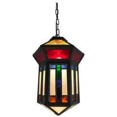 Handcrafted Stain Leaded Glass Geometric Design Art Deco entry hall Pendant